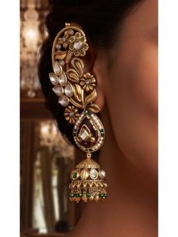 NUI - Gold Plated Floral CZ Jhumka Ear Cuffs