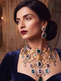 NUI - Gold Plated Lion & Horse Design CZ Jewellery Set