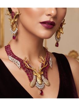 NUI - Gold Plated Luxury Ruby CZ Jewellery Set