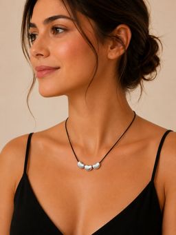 MAASHA - Silver-Toned Organic Pebble Cord Necklace