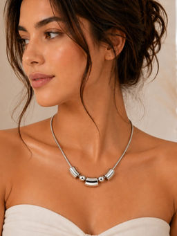 MAASHA - Silver-Toned Geometric Beaded Statement Necklace