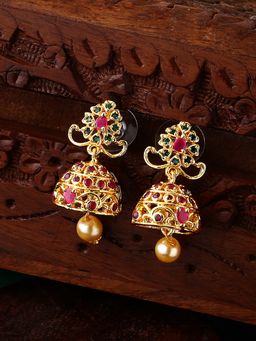 Estele - Gold Plated Cz Exquisite Jhumki Earrings With Pearl And Multi Color Crystal For Women