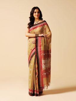 Aditri - Beige Handloom Khadi Cotton Saree with Running Blouse