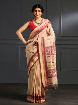 Aditri - Beige Handloom Khadi Cotton Saree with Running Blouse