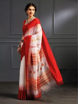 Aditri - White Handloom Khadi Cotton Saree with Running Blouse