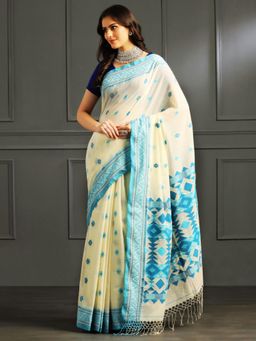 Aditri - Cream Handloom Khadi Cotton Saree with Running Blouse