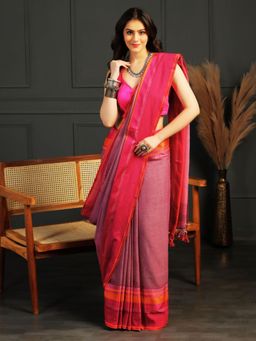 Aditri - Mauve Handloom Khadi Cotton Saree with Running Blouse