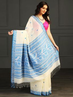 Aditri - Off White Handloom Khadi Cotton Saree with Running Blouse