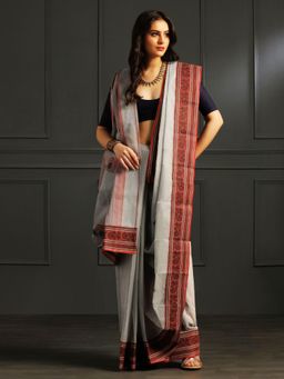 Aditri - Grey Handloom Khadi Cotton Saree with Running Blouse