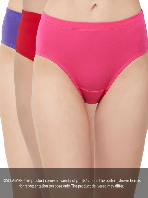 SOIE High Rise Full Coverage Solid Colour Cotton Stretch Hipster Assorted Panty (Pack of 3)