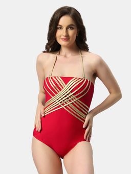 SOIE - Aqua Swimwear Metallic Halter Neck Backless Monokini Swimsuit