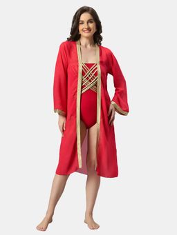 SOIE - Aqua Swimwear Full Bell Sleeves Front Open Metallic Gold Robe Cover Up