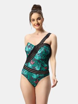 SOIE - Aqua Swimwear One-shoulder Tropical Butterfly Print Monokini Swimsuit