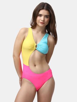 SOIE - Aqua Swimwear Colour Blocked Monokini Swimsuit with Front Cut