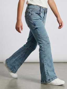 Purple United Kids - Girls Panelled Flared Jeans Mid-Rise Stretch Denim