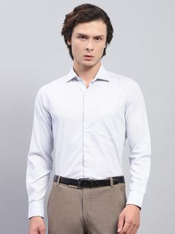 Monte Carlo - Men White Self Design Collared Neck Full Sleeve Shirt