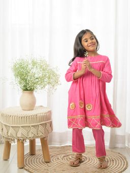 Fairies Forever - Pink Gota Flared Kurta (Set of 2)