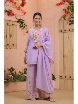 Scakhi - Lavender Mulmul Kurti with Palazzo and Dupatta
