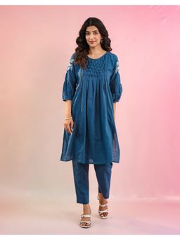 CUSTARD - Teal Blue Cotton Kurta with Pant