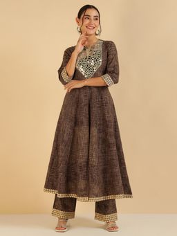 Deebaco - Wine Pure Cotton Printed Kurta with Palazzo
