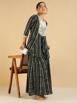 Deebaco - Black Polka Printed Peplum Top with Palazzo