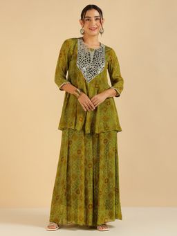 Deebaco - Bandhani Printed Peplum Top with Palazzo