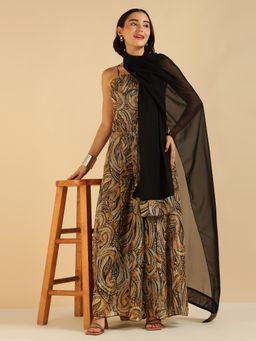Deebaco - Multi Colour Paisley Printed Top with Palazzo and Dupatta