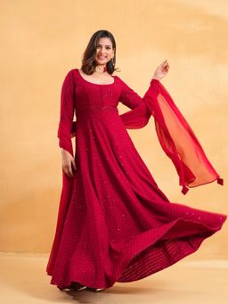 The Svaya - Deep Red Anarkali Kurta with Pant and Dupatta