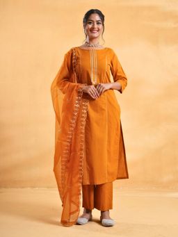 The Svaya - Mustard Cotton Kurta with Pant and Dupatta
