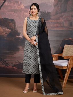 INDDUS - Ethnic Motifs Woven Design Kurta with Pant and Dupatta