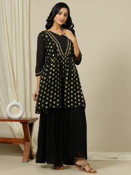 INDDUS - Polka Dots Zari Embroidered Kurta with Sharara