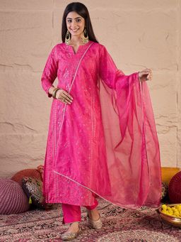 INDDUS - Floral Thread and Sequinned Embroidered Kurta with Pant and Dupatta