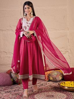 INDDUS - Floral Sequinned Embroidered Kurta with Pant and Dupatta