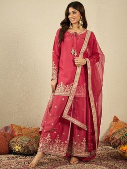 INDDUS - Floral Zari and Sequinned Embroidered Kurti with Sharara and Dupatta