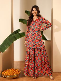 INDDUS - Geometric Printed and Foli Work Kurta with Sharara