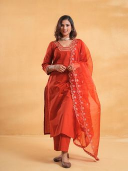 The Svaya - Ruhaani Rust Cotton Kurta with Pant and Dupatta