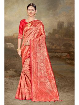 Suha - Peach Colour Designer Weaving Work Saree with Unstitched Blouse