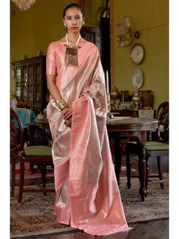 Mysilklove - Faded Peach Handloom Kanjivaram Saree with Unstitched Blouse