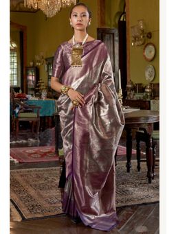 Mysilklove - Grape Purple Handloom Kanjivaram Saree with Unstitched Blouse