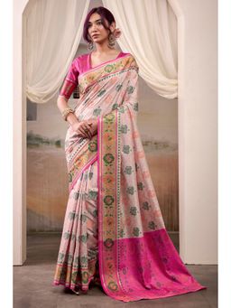 Mysilklove - Daisy Cream Woven Patola Silk Saree with Unstitched Blouse