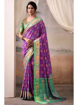 Mysilklove - Topaz Purple Woven Patola Silk Saree with Unstitched Blouse