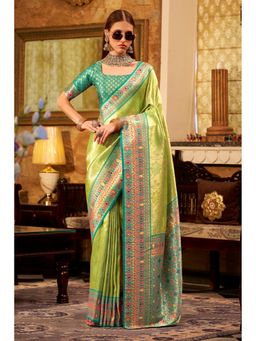Mysilklove - Persian Green Zari Woven Tissue Silk Saree with Unstitched Blouse