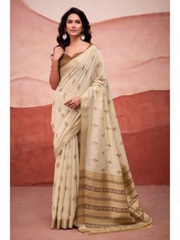Mysilklove - Camel Brown Woven Modal Cotton Saree with Unstitched Blouse