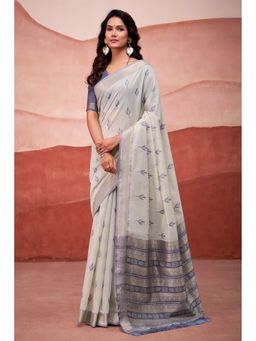 Mysilklove - Graphite Grey Woven Modal Cotton Saree with Unstitched Blouse