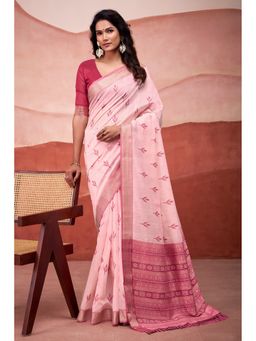 Mysilklove - Dusty Pink Woven Modal Cotton Saree with Unstitched Blouse