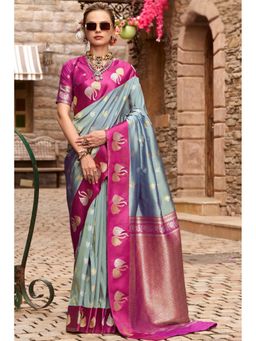Mysilklove - Zinc Grey Woven Satin Soft Silk Saree with Unstitched Blouse