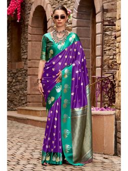 Mysilklove - Boston Purple Woven Satin Soft Silk Saree with Unstitched Blouse