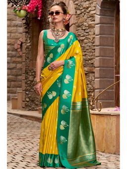 Mysilklove - Sunrise Yellow Woven Satin Soft Silk Saree with Unstitched Blouse