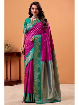 Mysilklove - Jam Purple Woven Satin Soft Silk Saree with Unstitched Blouse