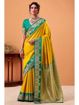 Mysilklove - Minion Yellow Woven Satin Soft Silk Saree with Unstitched Blouse